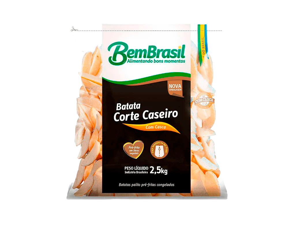 BATATA CONGELADA PRÉ FRITA COM CASCA RÚSTICA CORTE CASEIRO BEM BRASIL 2,5 KG (CX 6 PCT)